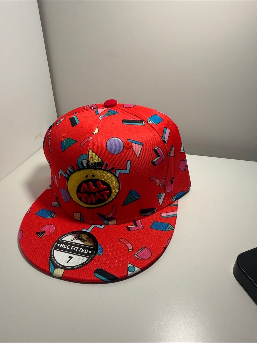 Kids' Red Snapback Cap with Geometric Print size 7